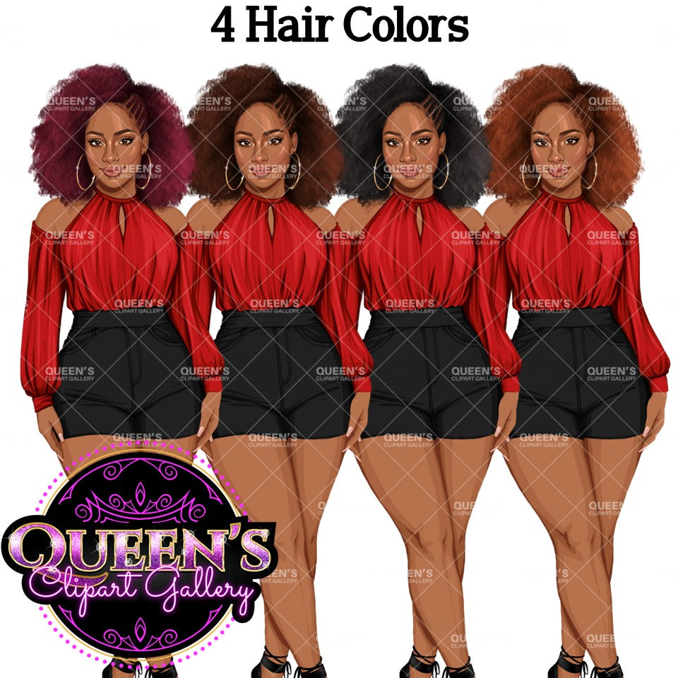 Girl boss | Lady boss | Afro girl clipart | Fashion girl clipart | Fashion illustration | Curvy girl | Woman in shorts | African American Woman