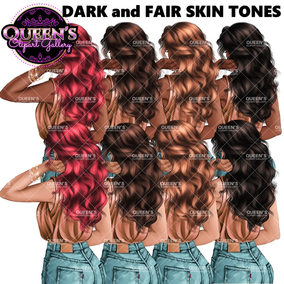 Back view clipart, Back turned, Fashion girl clipart, Fashion illustration, Fashion Clipart, Planner cover, Girl clipart, Girly planner
