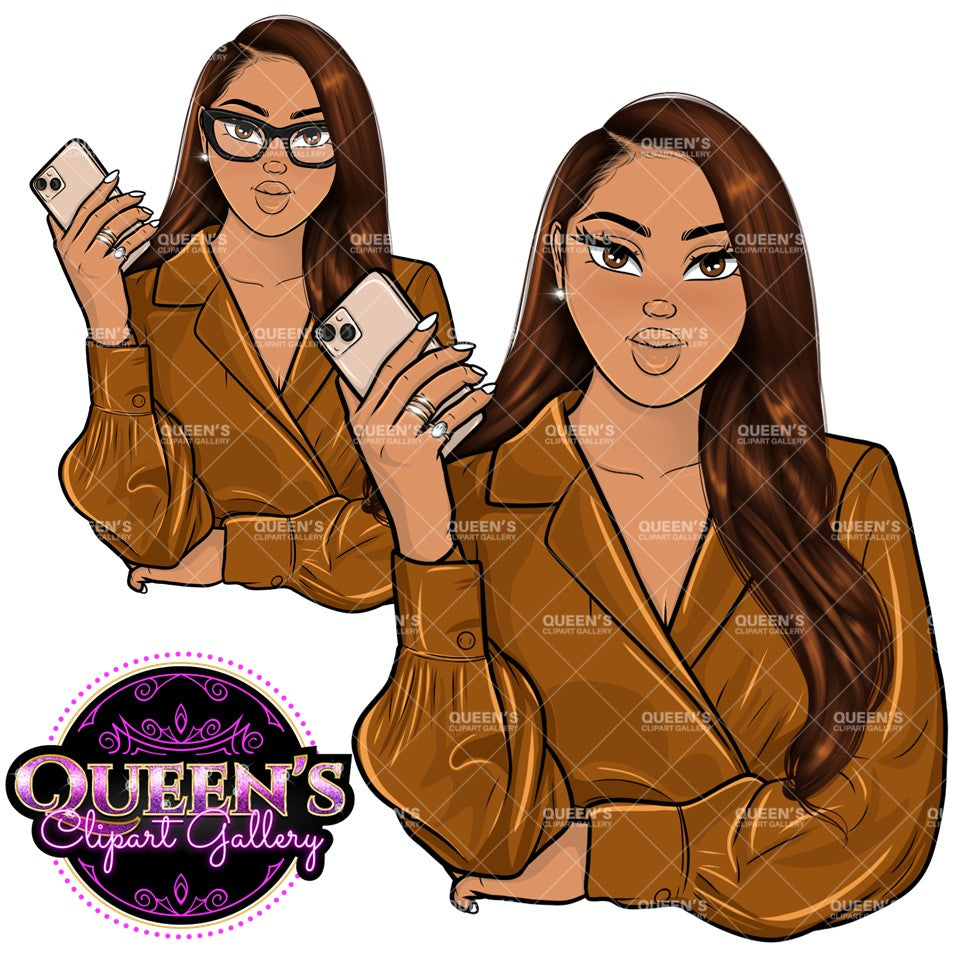Fashion Clipart | Black Girl Magic Clipart | Black Girl Clipart | Afro Girl Clipart | Afro Woman | Phone Clipart | Cellphone | Stickers