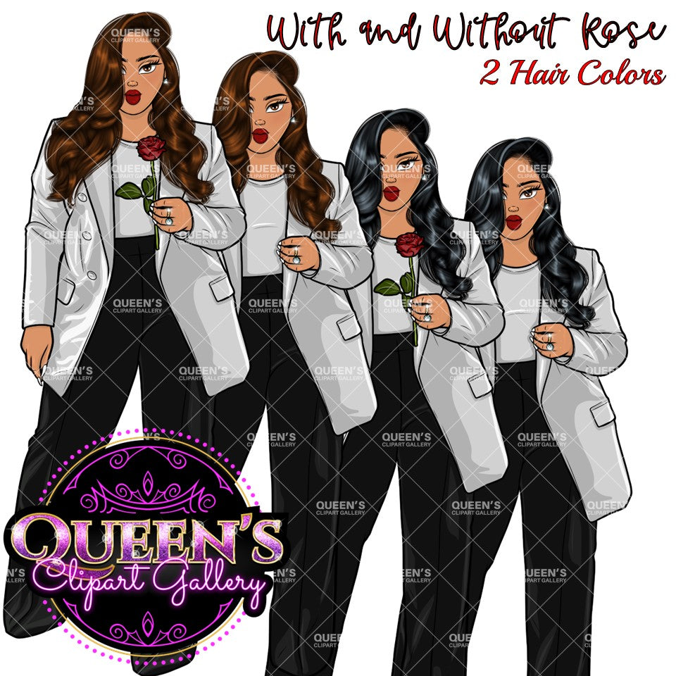 Fashion Clipart | Black Girl Magic Clipart | Black Girl Clipart | Afro Girl Clipart | Afro Woman | Valentine Rose Clipart | Rose Clipart