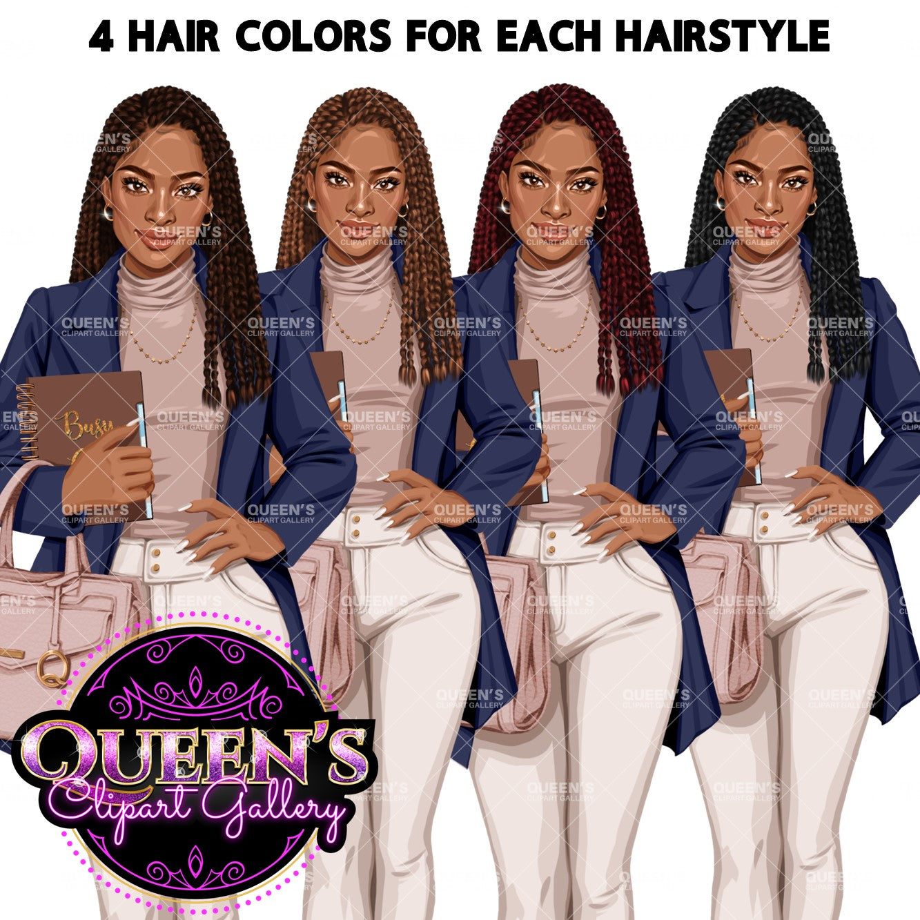 Planner girl clipart, Afro girl clipart, Lady boss clipart, Girl boss clipart, Fashion girl, African American woman, Business woman clipart