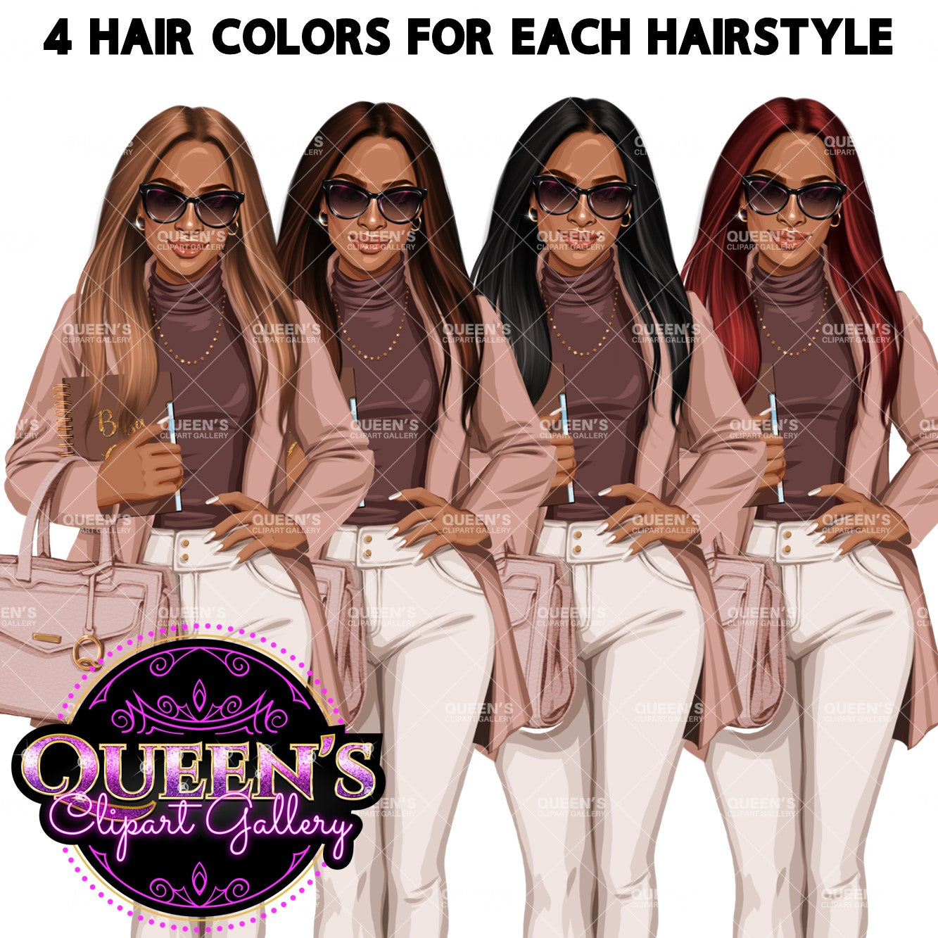 Planner girl clipart, Afro girl clipart, Lady boss clipart, Girl boss clipart, Fashion girl, African American woman, Business woman clipart