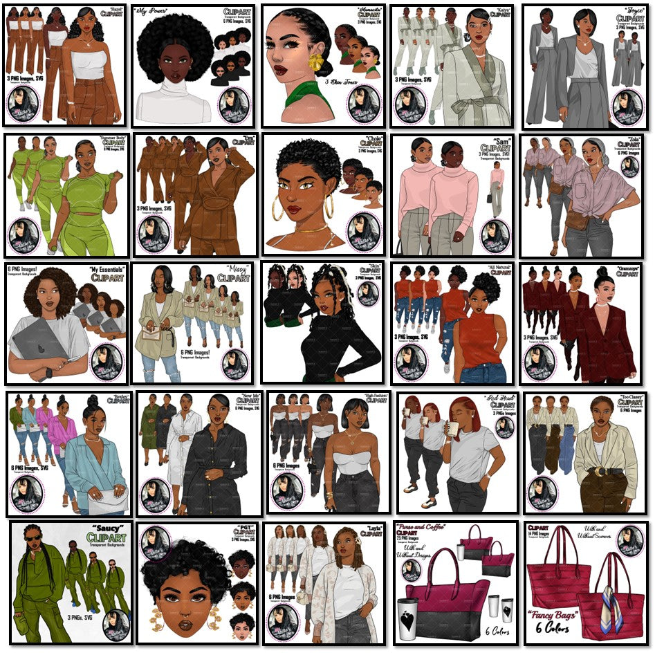 Afro girl clipart | Black girl clipart | Fashion clipart | Black woman clipart | Black girl magic | African American Art