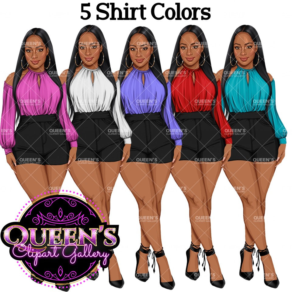 Girl boss | Lady boss | Afro girl clipart | Fashion girl clipart | Fashion illustration | Curvy girl | Woman in shorts | African American Woman