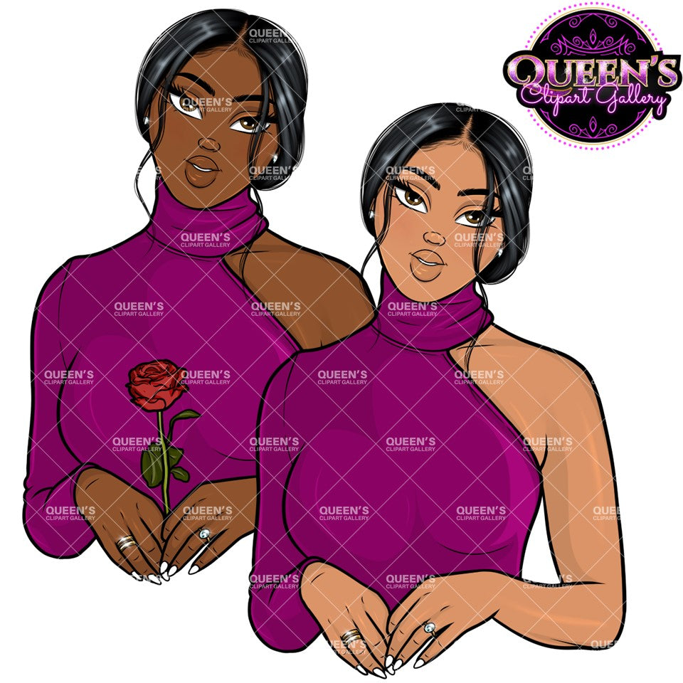 Fashion Clipart | Black Girl Magic Clipart | Black Girl Clipart | Afro Girl Clipart | Afro Woman | Valentine Rose Clipart | Rose Clipart