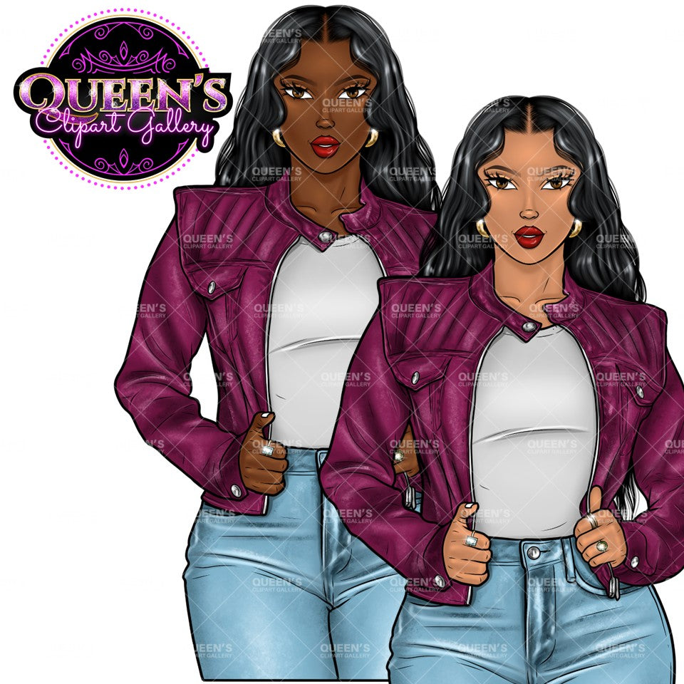 Afro Girl Clipart, Afro Woman in Leather Jacket Clipart, Fashion Girl Clipart, Fashion Illustration Clipart, Black Girl Magic, Girl Boss