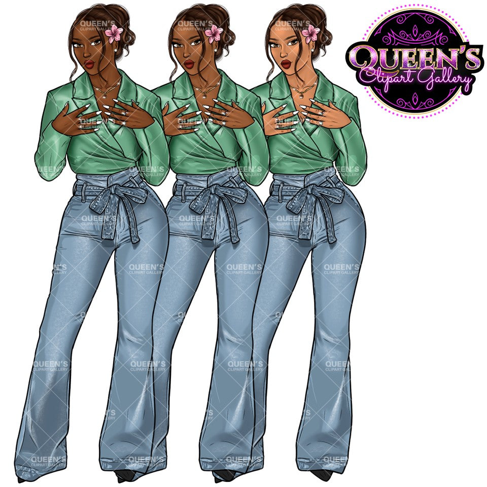 Denim girl clipart, Black girl magic, Fashion girl clipart, African American woman, Afro girl clipart, Girl boss, Fashion illustration, Boss lady