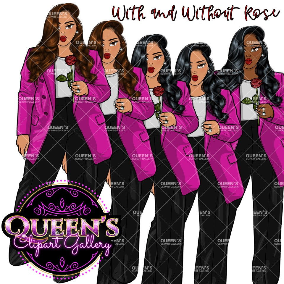 Fashion Clipart | Black Girl Magic Clipart | Black Girl Clipart | Afro Girl Clipart | Afro Woman | Valentine Rose Clipart | Rose Clipart