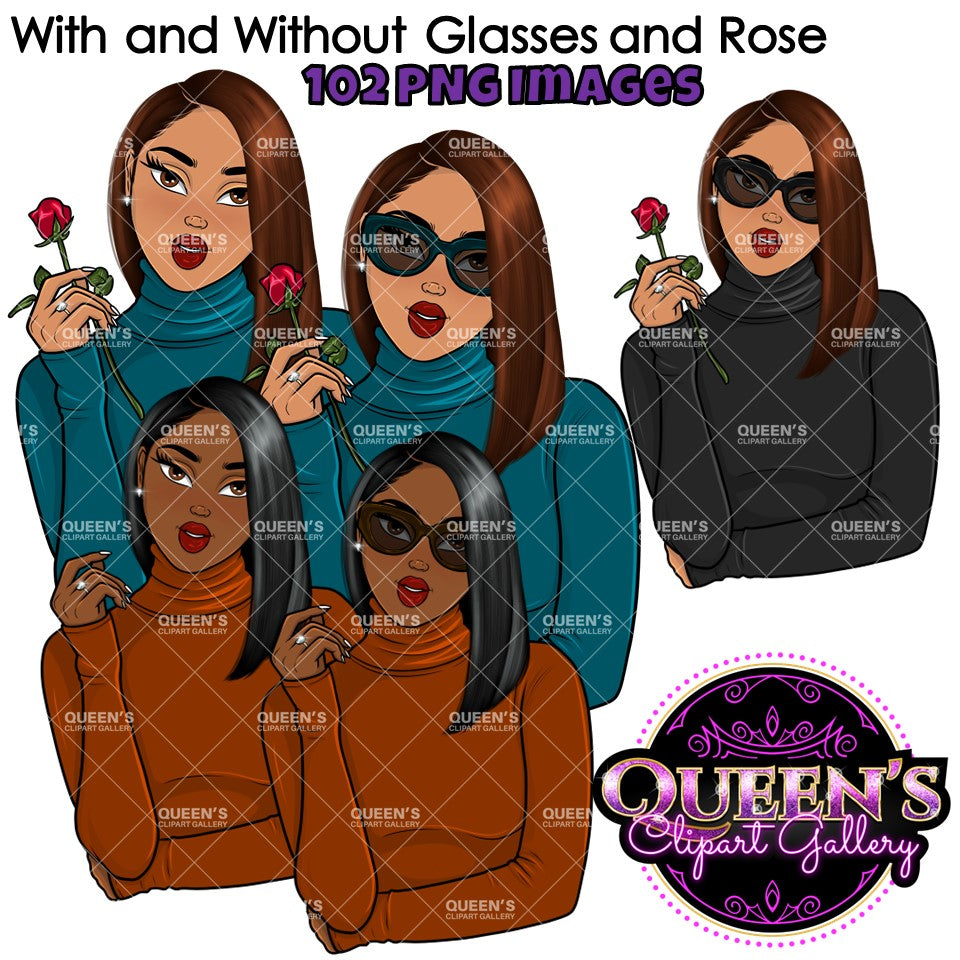 Fashion Clipart | Black Girl Magic Clipart | Black Girl Clipart | Afro Girl Clipart | Afro Woman | Valentine Rose Clipart | Rose Clipart