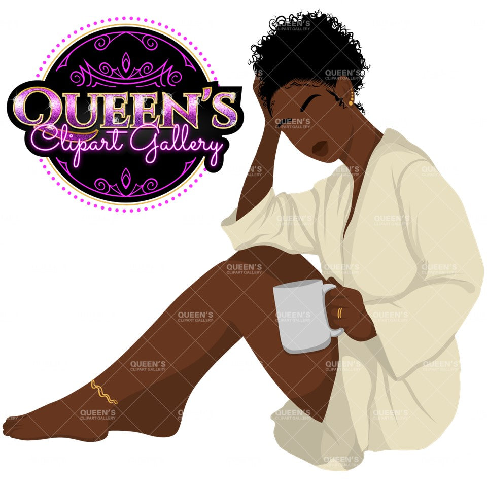 Afro woman relaxing, Afro girl clipart, Black woman, Black girl magic, Fashion girl clipart, Relax at home, Coffee girl, Flat Clipart, Robe