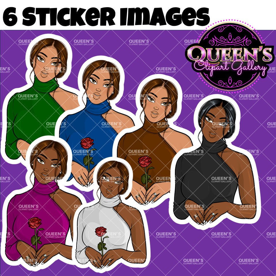 Fashion Clipart | Black Girl Magic Clipart | Black Girl Clipart | Afro Girl Clipart | Afro Woman | Valentine Rose Clipart | Rose Clipart
