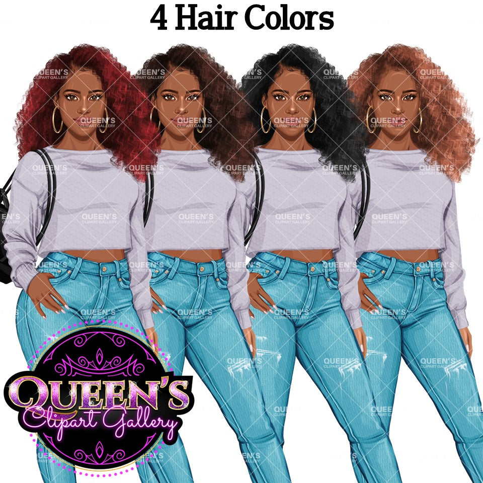 Denim jeans Afro girl, Afro girl clipart, Teenager clipart, Fashion girl clipart, Fashion illustration, Teen Afro girl, Denim Girl Clipart