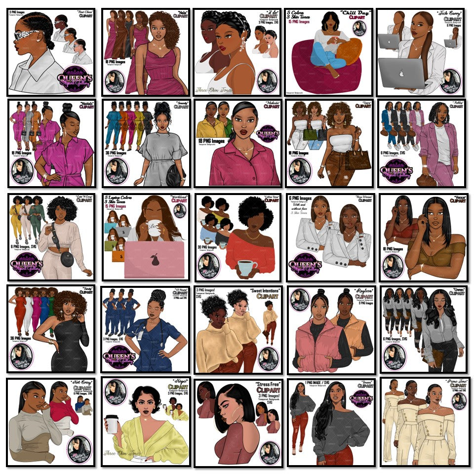 Afro girl clipart | Black girl clipart | Fashion clipart | Black woman clipart | Black girl magic | African American Art