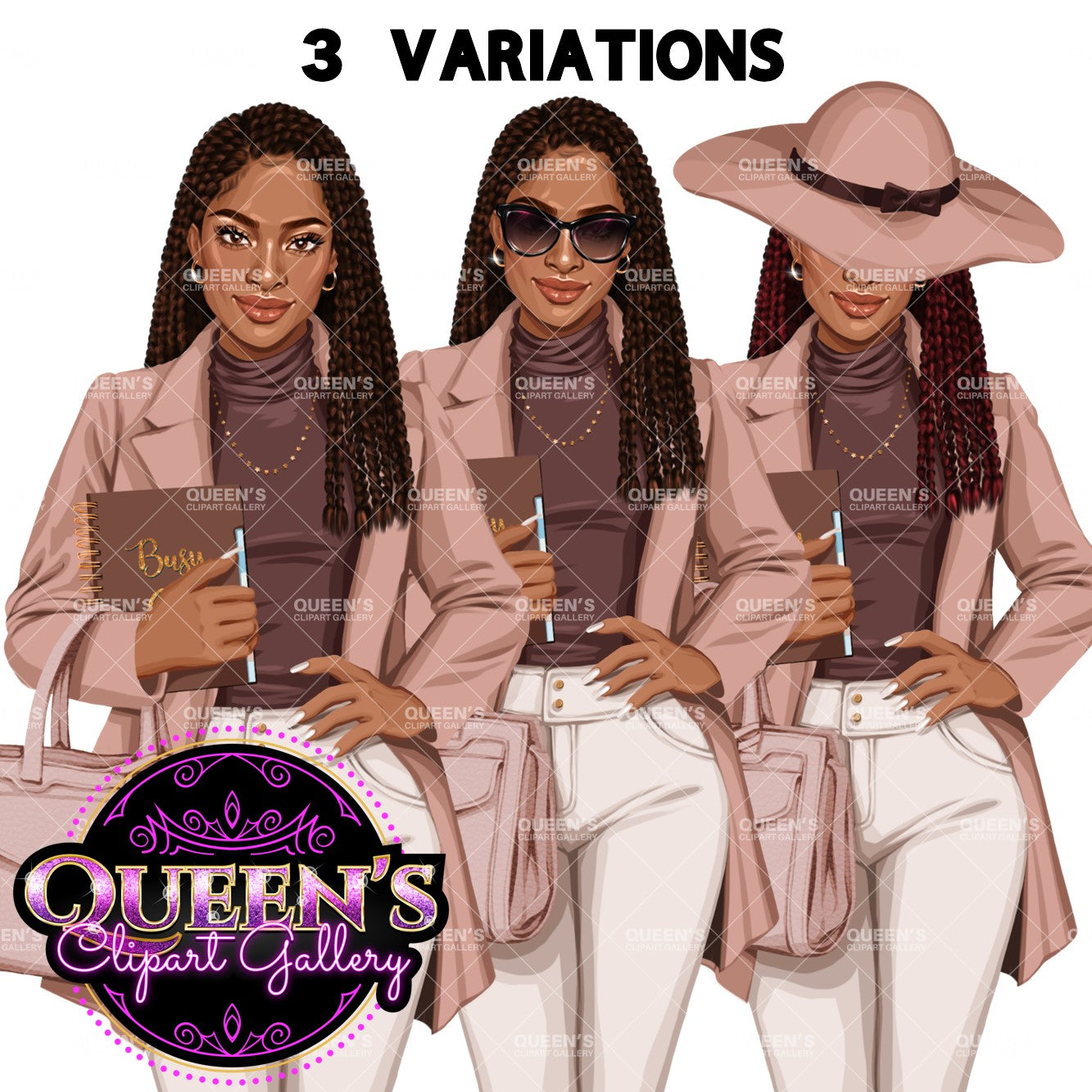 Planner girl clipart, Afro girl clipart, Lady boss clipart, Girl boss clipart, Fashion girl, African American woman, Business woman clipart