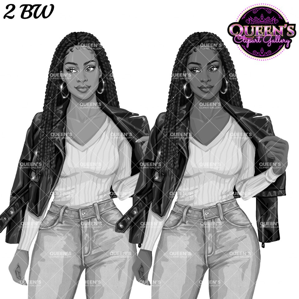 Black Woman Clipart PNG | African American Woman Clipart | Fashion Girl PNG | Leather Jacket Clipart | Denim Jeans Girl Clipart