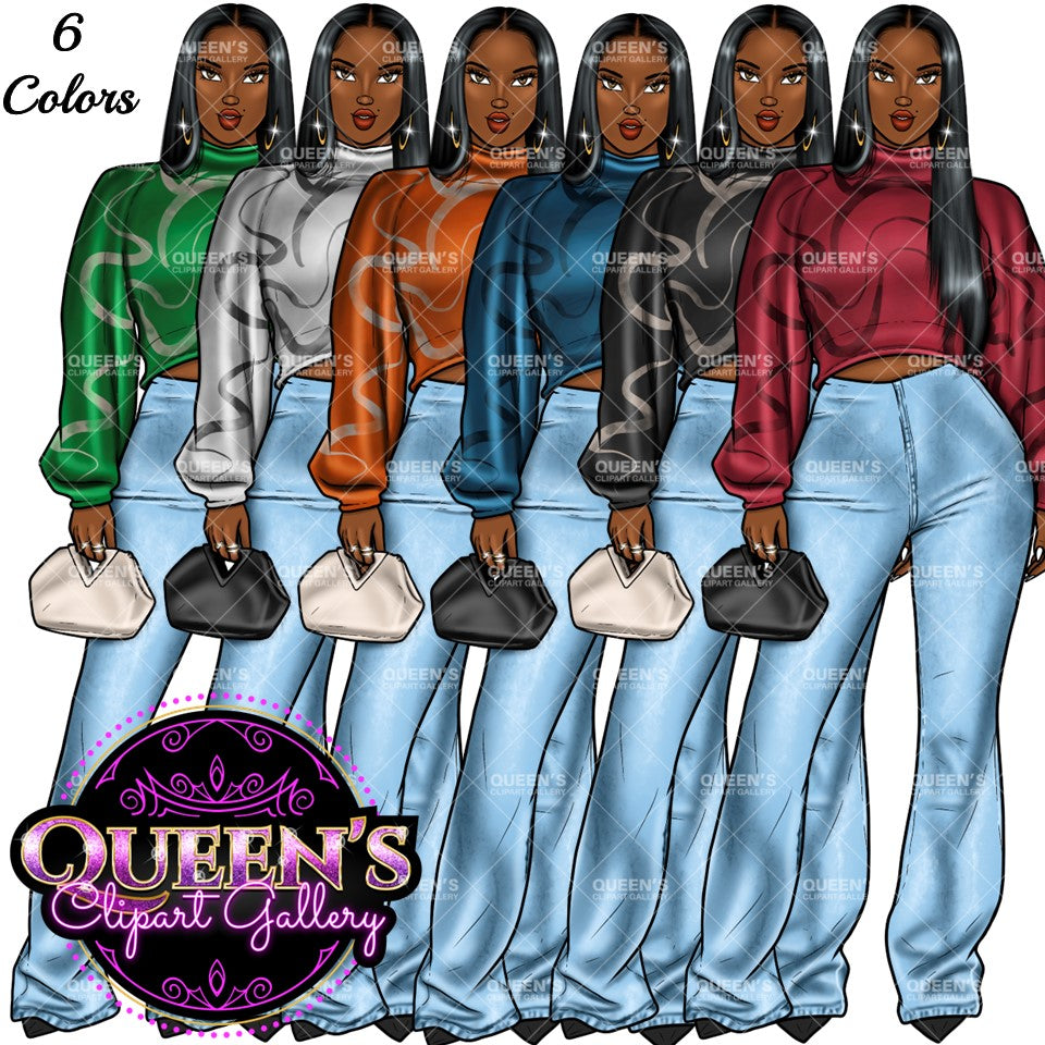Denim girl clipart, Black girl magic, Fashion girl clipart, Black girl magic, African American woman, Afro girl clipart, Jeans girl clipart