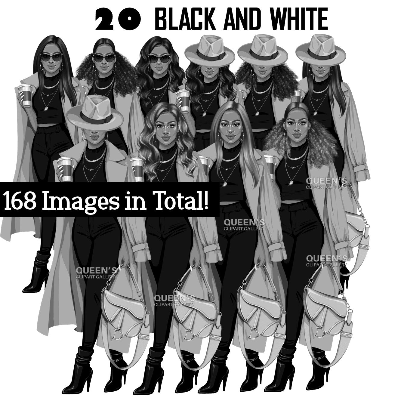 Fashion girl clipart, Black woman clipart, African American clipart, Fashion clipart, Girl boss clipart, Curvy girl, Woman in hat