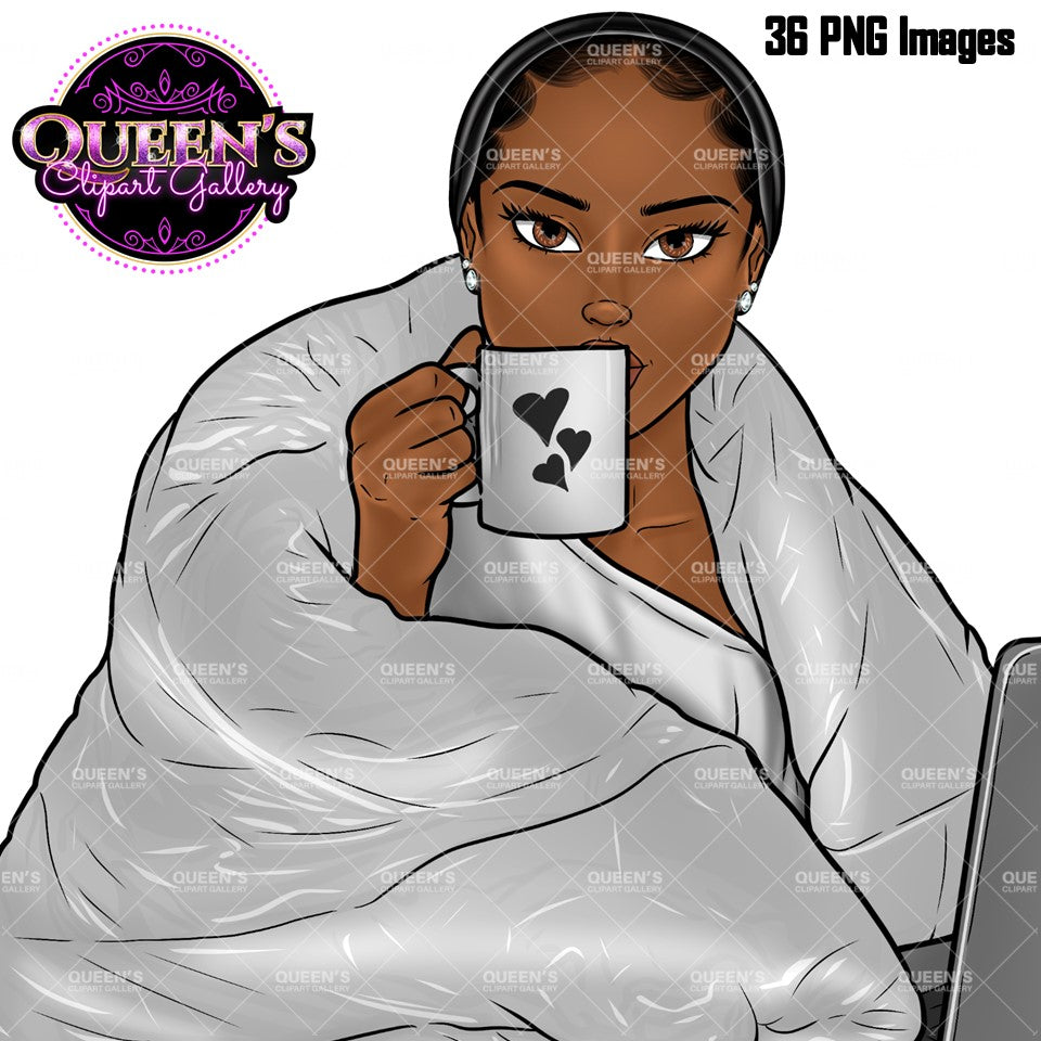 Relax at home, Fashion girl clipart, Cozy Clipart, Mindfulness, African American clipart, Cozy girl clipart, Calming, Coffee girl clipart