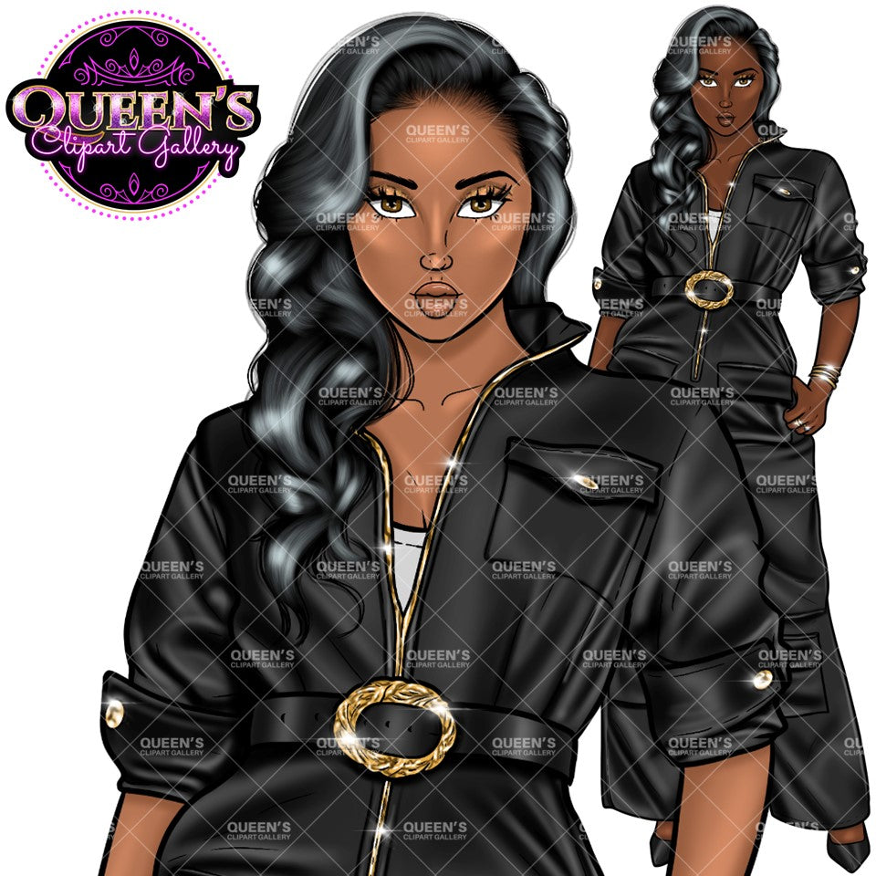 Denim girl clipart, Woman in Bodysuit, Fashion girl clipart, Black girl magic, African American woman clipart, Afro girl clipart Curvy girl