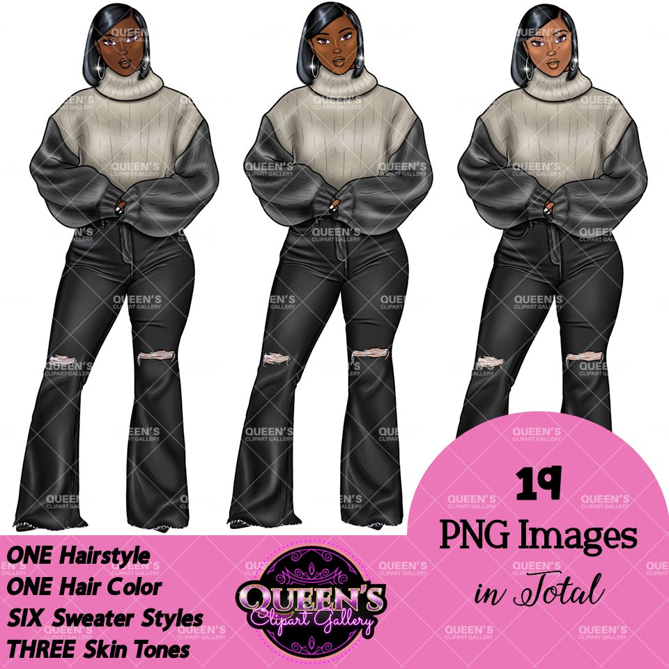 Denim girl clipart, Black girl magic, Fashion girl clipart, African American woman, Afro girl clipart, Girl boss, Winter Clipart, Boss lady
