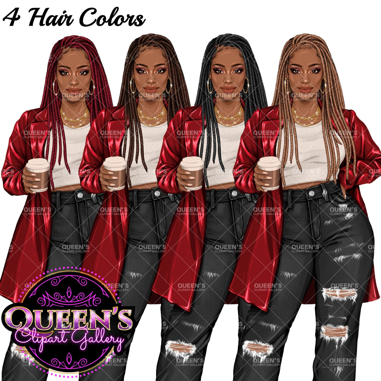 Coffee Girl Clipart, Denim Jeans Girl, Jeans Girl, Afro Girl Clipart, Fashion Girl Clipart, Jeans Girl Clipart, African American Clipart