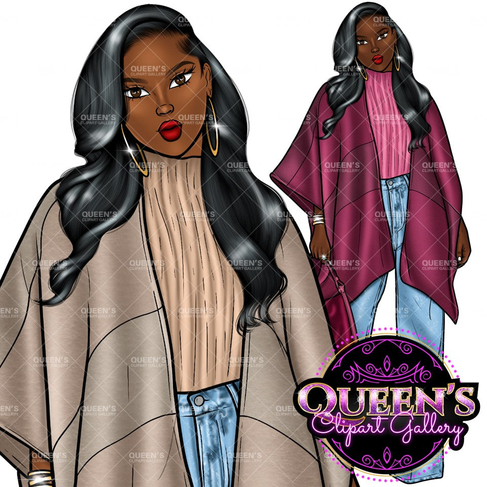 Denim girl clipart, Curvy girl clipart, Fashion girl clipart, Jeans Girl Clipart, African American clipart, Afro girls clipart, Girl Boss