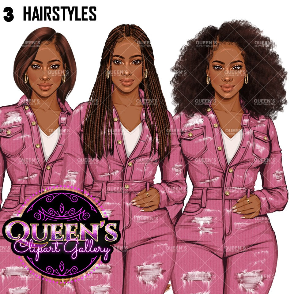 Denim Jeans Girl Clipart, Fashion Girl Clipart, Jeans Girl Clipart, Girl Boss Clipart, African American Woman in Jeans, Jeans Jacket Clipart, Boss Babe