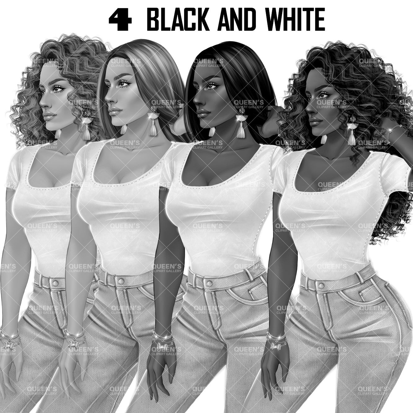 Denim jeans girl clipart, Denim girl clipart, Denim clipart, Fashion girl clipart, Jeans Girl Clipart, Afro girls clipart, Girl boss clipart