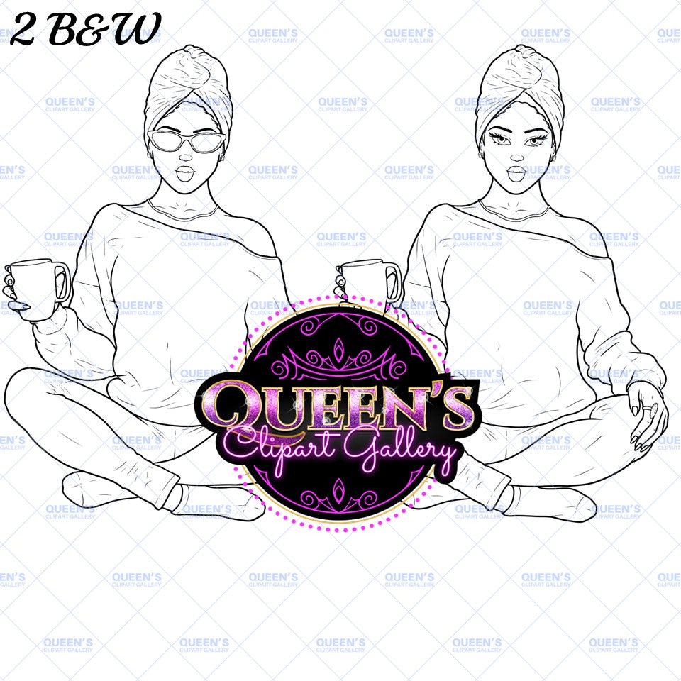 Yoga Clipart, Yoga Girl Clipаrt, Black Girl in Lotus Pose, Meditation Clipart, Coffee Clipart, Mindfulness Clipart, Afro Girl Clipart, Woman