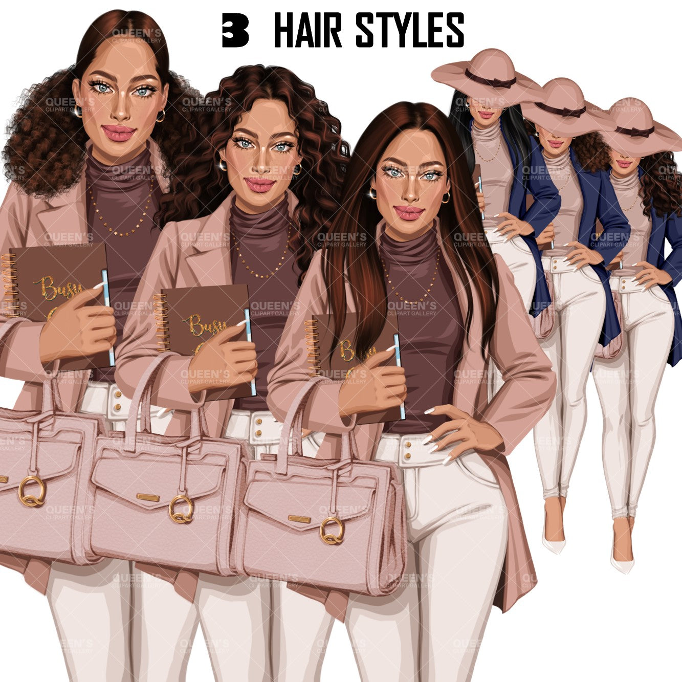 Planner girl clipart, Afro girl clipart, Lady boss clipart, Girl boss clipart, Fashion girl, African American woman, Business woman clipart