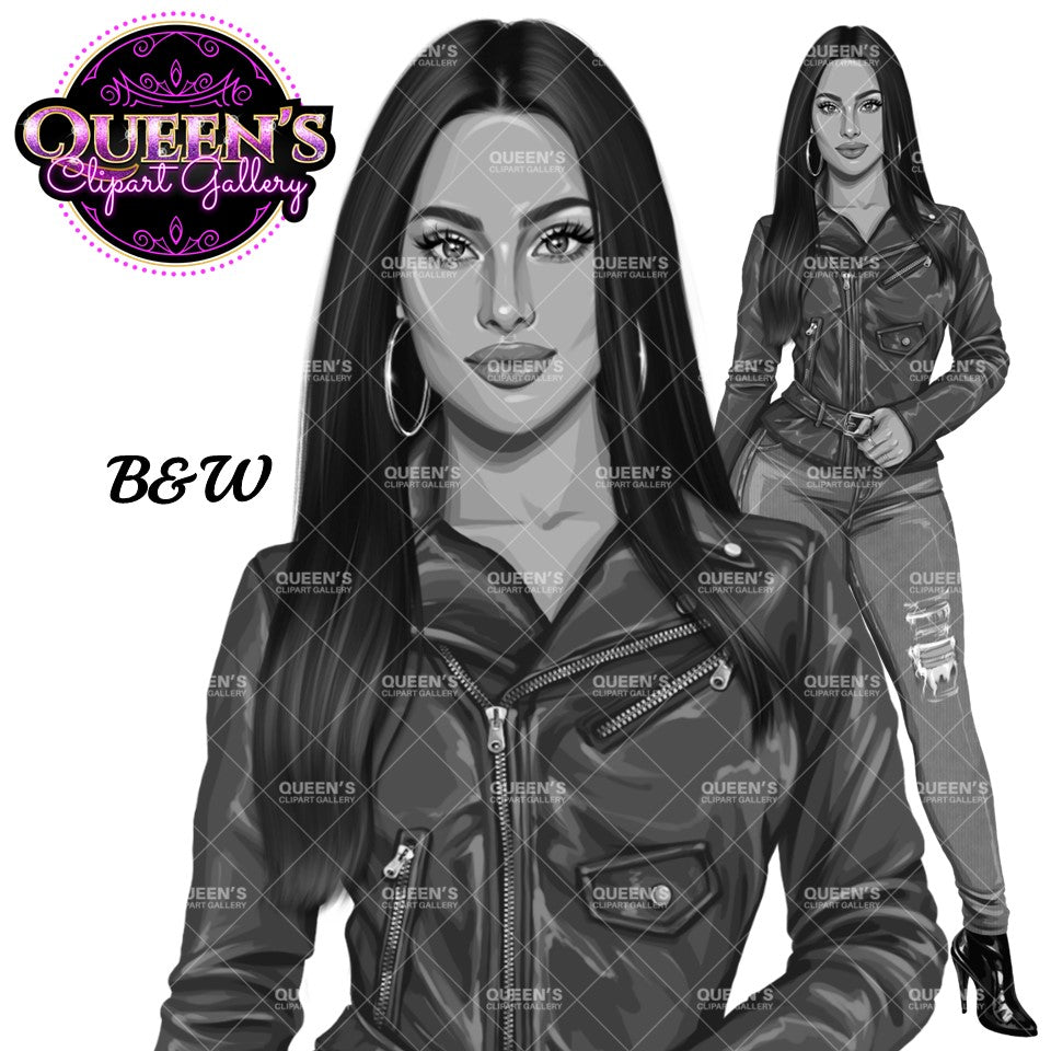 Curvy denim girl, Jeans girl clipart, Curvy girl, Fashion girl clipart, Girl boss clipart, Fashion woman, Woman in leather jacket, Curvy