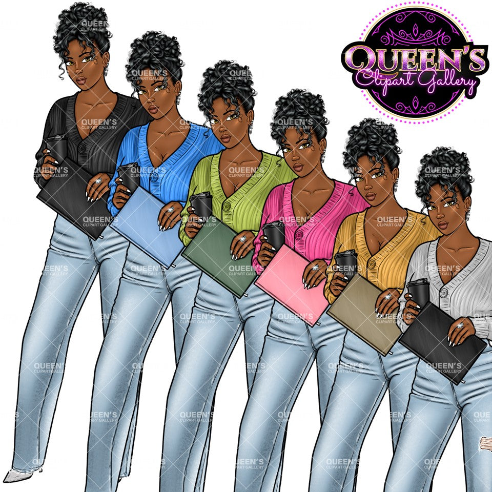 Denim girl clipart, Black girl magic, Fashion girl clipart, African American woman, Afro girl clipart, Girl boss, Fashion illustration, Boss lady