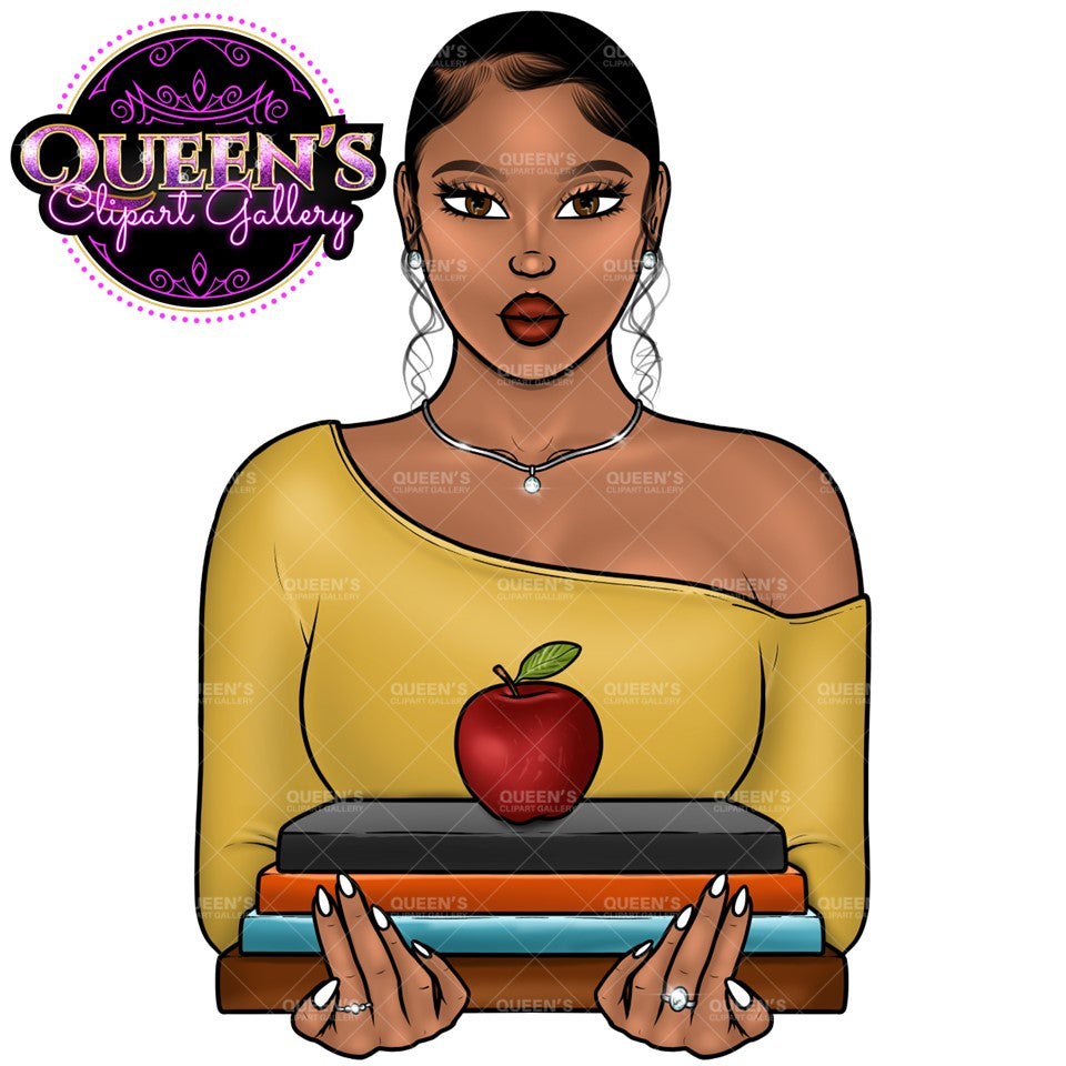 Teacher clipart, African American girl, Afro girl, Black girl magic, Fashion girl clipart, Booklover clipart, Educated girl, Apple clipart