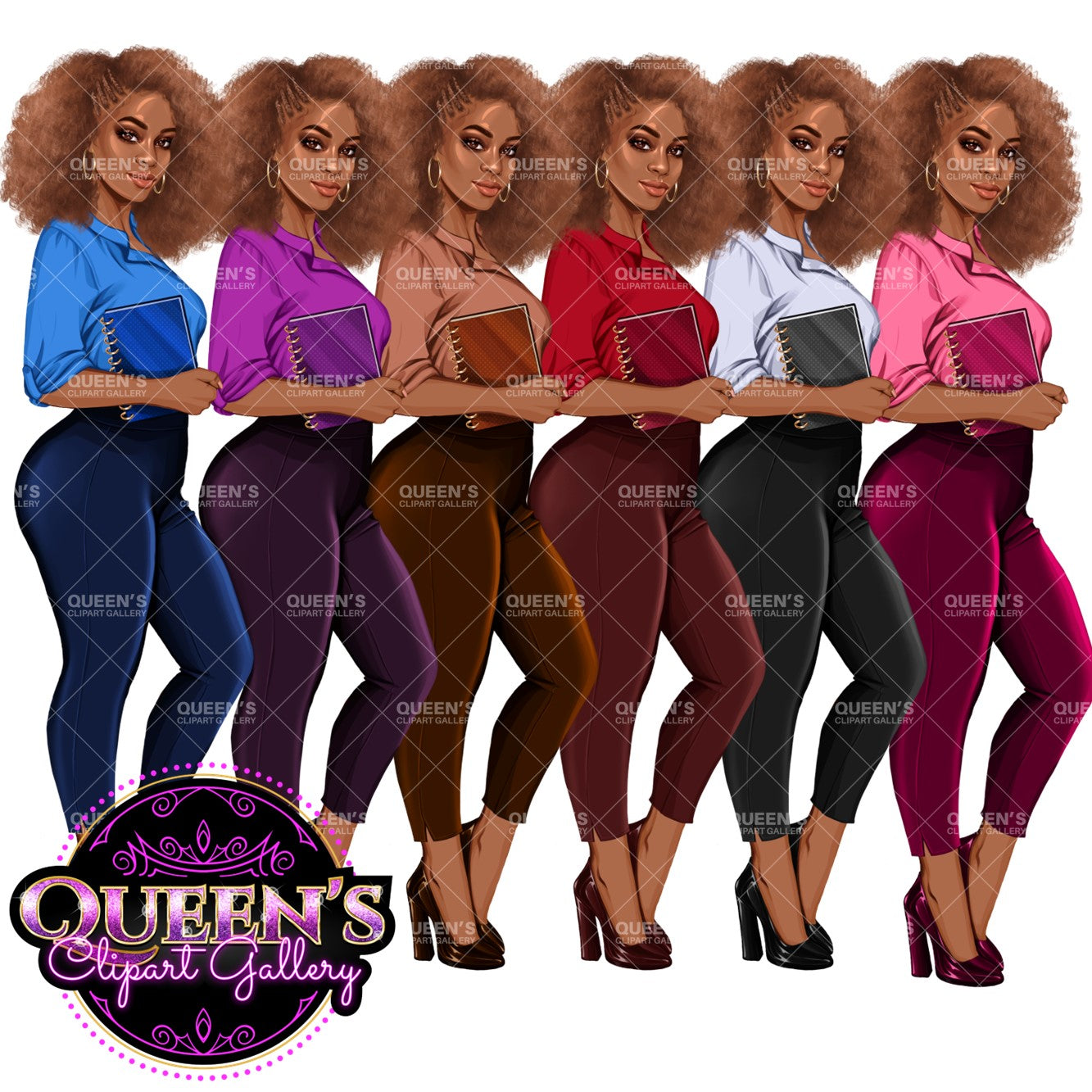 Planner girl clipart, Lady boss clipart, Afro girl clipart, Fashion girl clipart, Teacher clipart, Black girl magic, African American woman