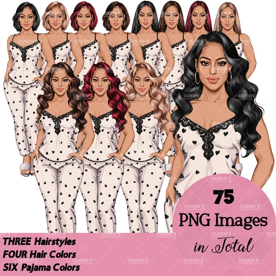 Pajama girl clipart, Afro Woman in Sleepwear, Pajama Illustration, Cozy clipart, Bedtime clipart, Pajama Fashion, Pajama Party, Fashion girl