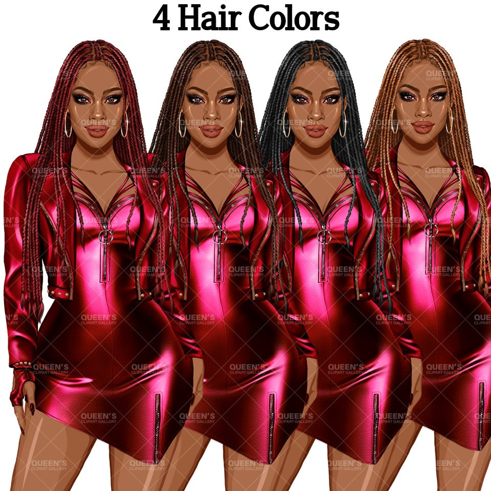 Afro woman in leather dress, Girl boss, Lady boss, Black girl magic, Fashion girl clipart, Fashion illustration clipart, Curvy girl clipart