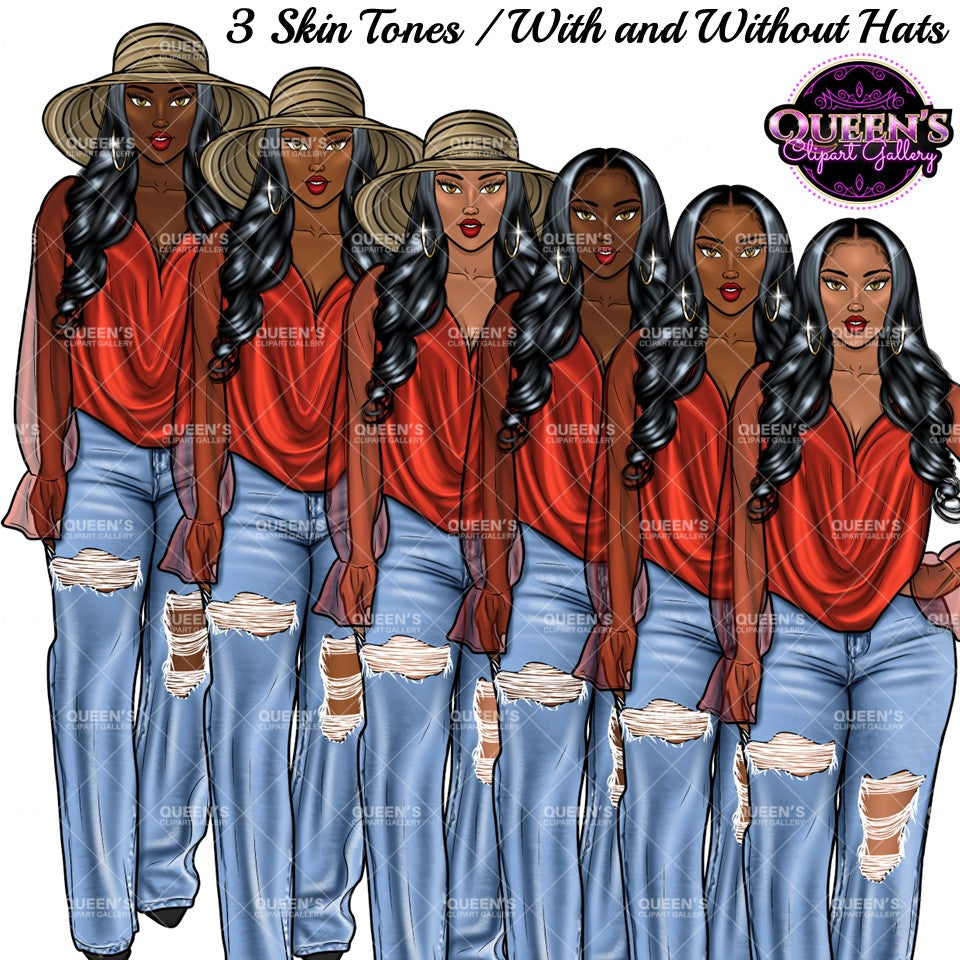 Denim girl clipart, Black girl magic, Fashion girl clipart, African American woman, Afro girl clipart, Girl boss, Fashion illustration, Boss lady