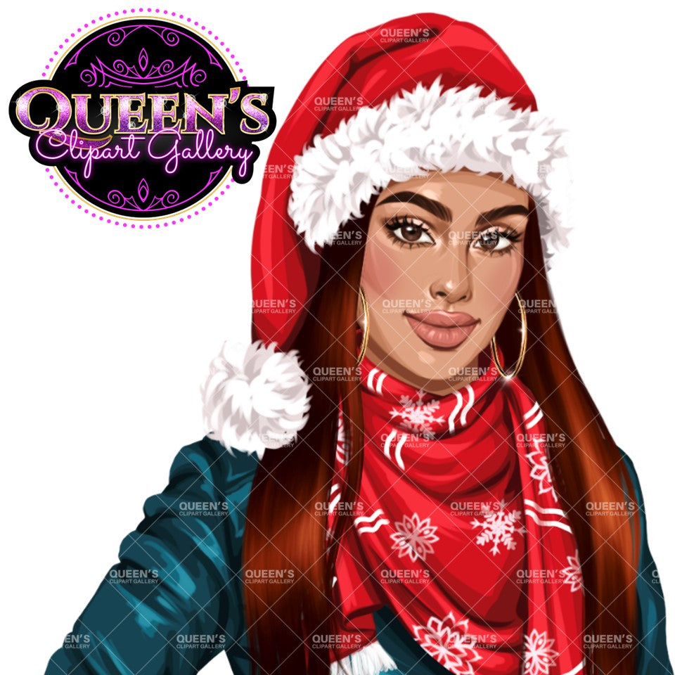 Christmas Girl Clipart, Woman in Santa Hat Clipart, Fashion Girl Clipart, Denim Jeans Girl Clipart, Winter Clipart, Girl Boss Clipart, Curvy