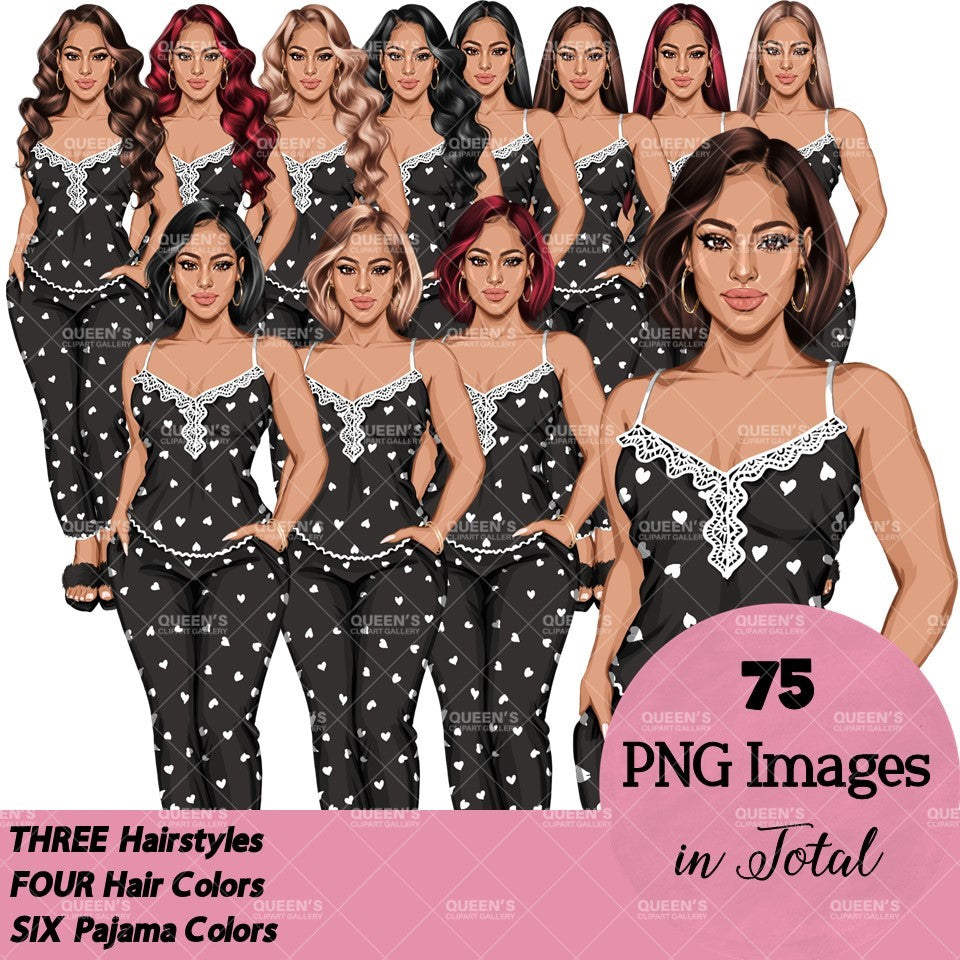 Pajama girl clipart, Afro Woman in Sleepwear, Pajama Illustration, Cozy clipart, Bedtime clipart, Pajama Fashion, Pajama Party, Fashion girl