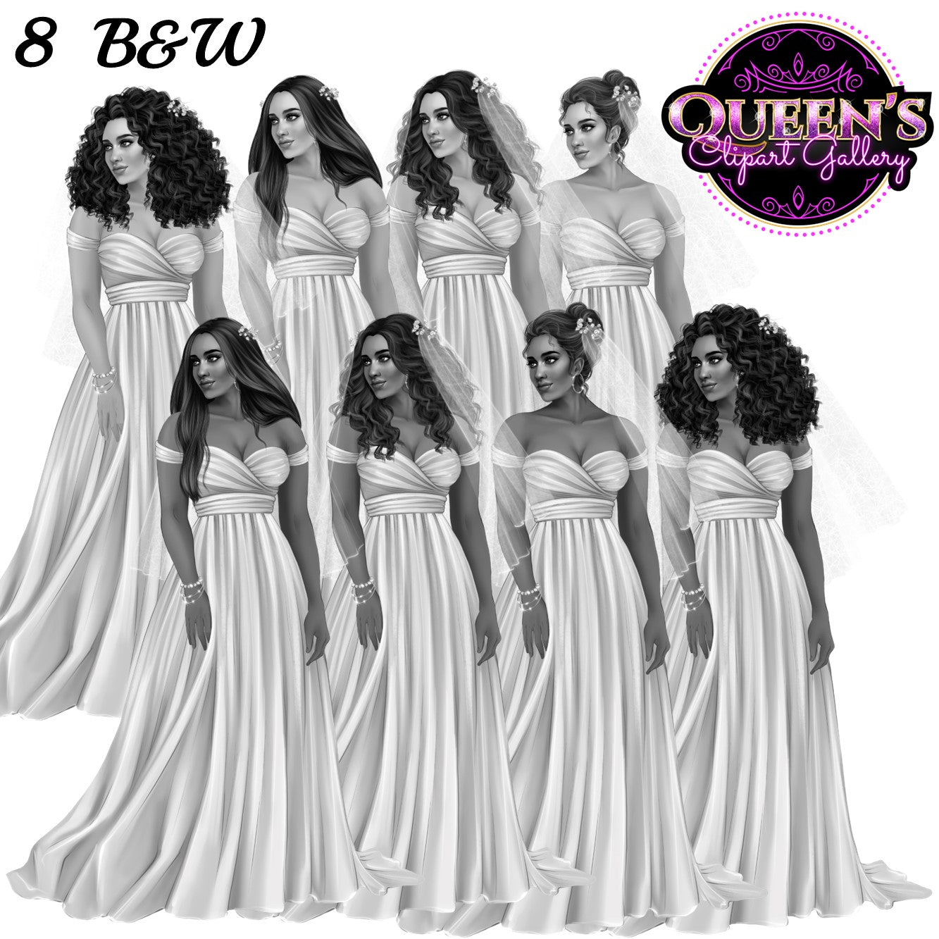 Wedding Clipart, Bride Clipart, Marriage Clipart, Wedding Elements, Fashion Girl, Love Clipart, Wedding Day Clipart, Bridal Gowns Clipart