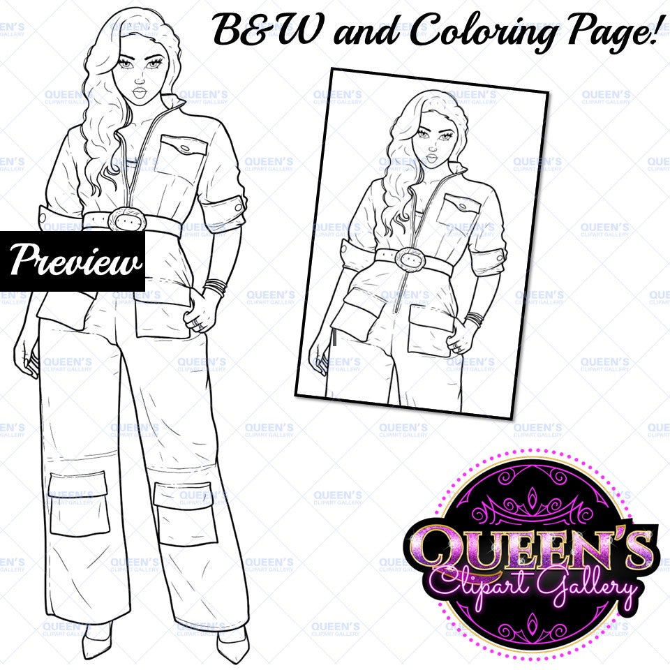 Denim girl clipart, Woman in Bodysuit, Fashion girl clipart, Black girl magic, African American woman clipart, Afro girl clipart Curvy girl