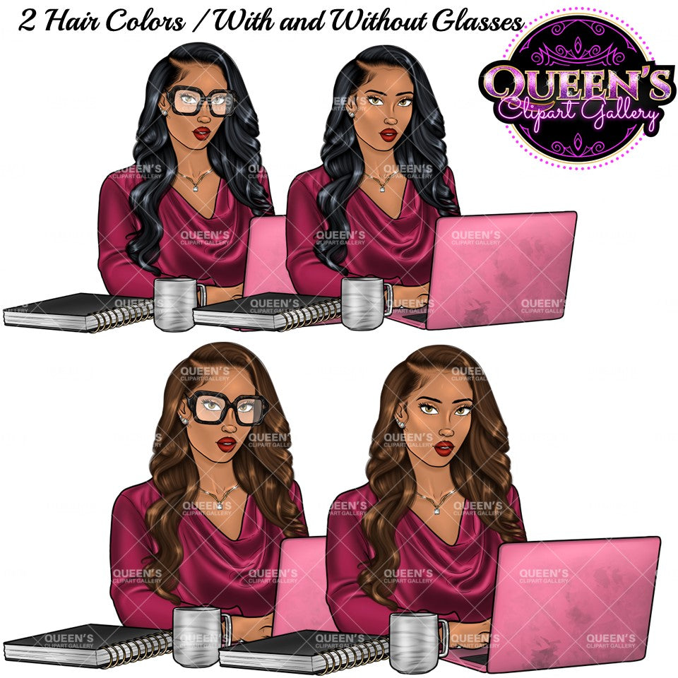 Work life clipart, Afro girl clipart, Woman on Computer, Black woman clipart, Black girl magic, Fashion girl, Boss woman clipart, Black girl