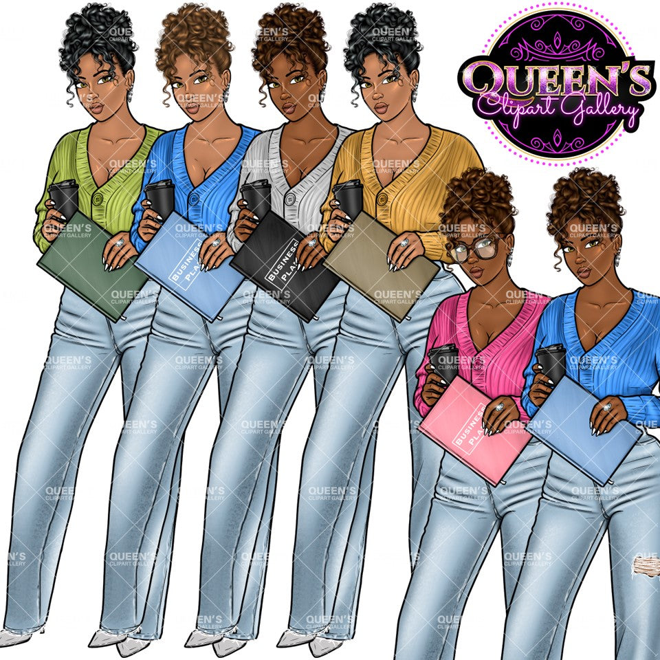Denim girl clipart, Black girl magic, Fashion girl clipart, African American woman, Afro girl clipart, Girl boss, Fashion illustration, Boss lady