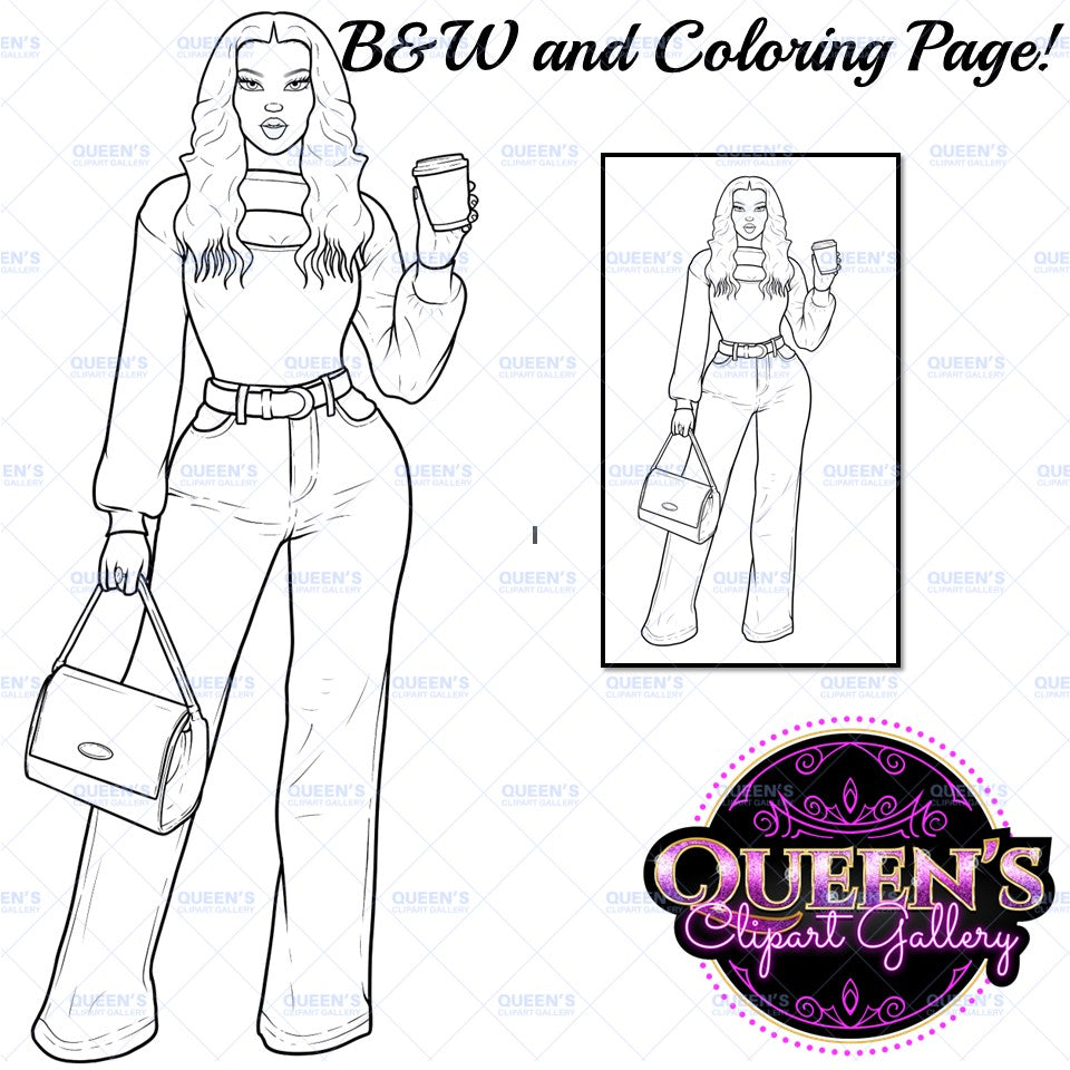 Coffee girl clipart, Curvy girl clipart, Fashion girl clipart, Jeans Girl Clipart, African American clipart, Afro girls clipart, Girl Boss