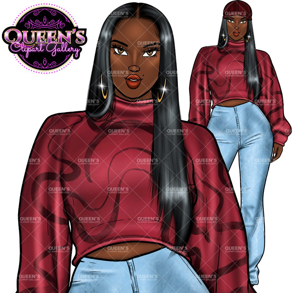 Denim girl clipart, Black girl magic, Fashion girl clipart, Black girl magic, African American woman, Afro girl clipart, Jeans girl clipart