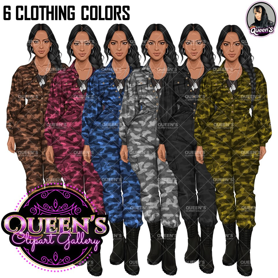 Army Clipart, Military Woman Clipart, Fashion Girl Clipart, Veteran Day Clipart, Afro Female Troops, Memorial Day, Veteran, Soldier