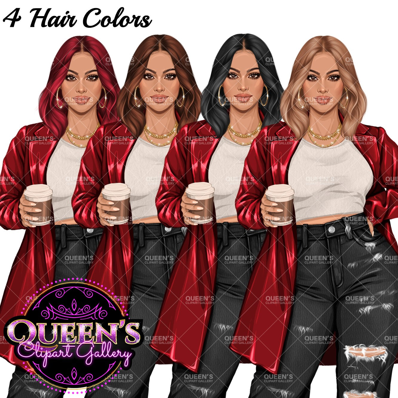 Coffee Girl Clipart, Denim Jeans Girl, Jeans Girl, Afro Girl Clipart, Fashion Girl Clipart, Jeans Girl Clipart, African American Clipart