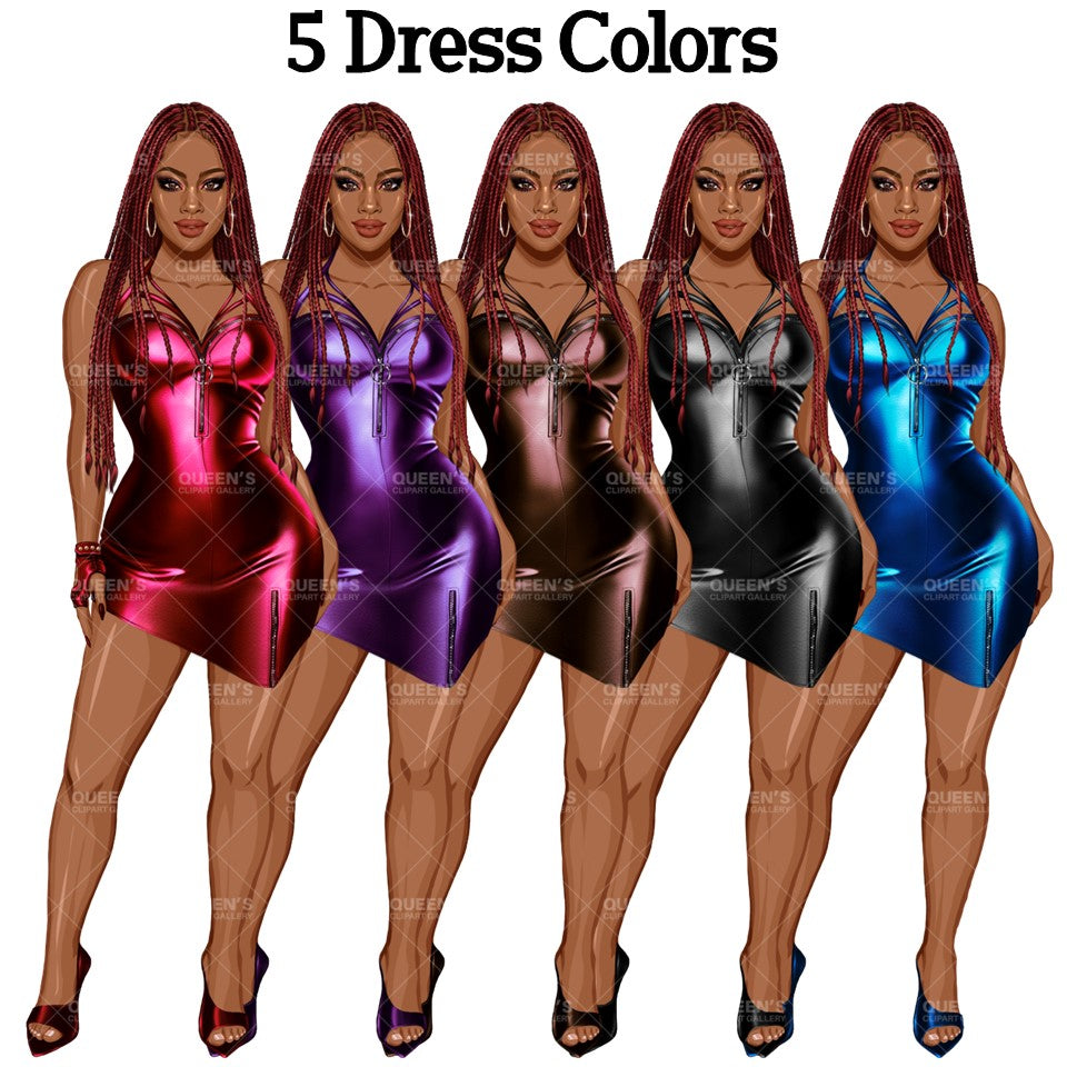 Afro woman in leather dress, Girl boss, Lady boss, Black girl magic, Fashion girl clipart, Fashion illustration clipart, Curvy girl clipart