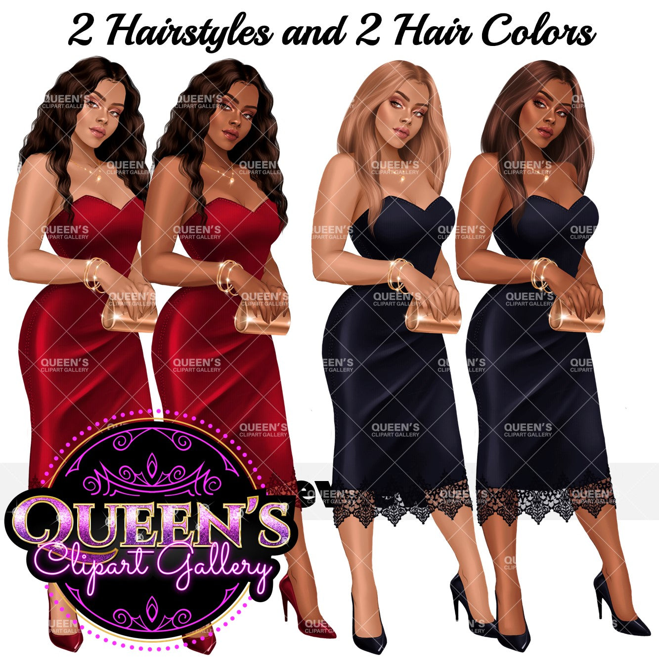 Woman in Red Dress, Lady boss, Woman clipart, Fashion girl clipart, Fashion illustration clipart, Curvy girl, Woman in dress, Fashion woman