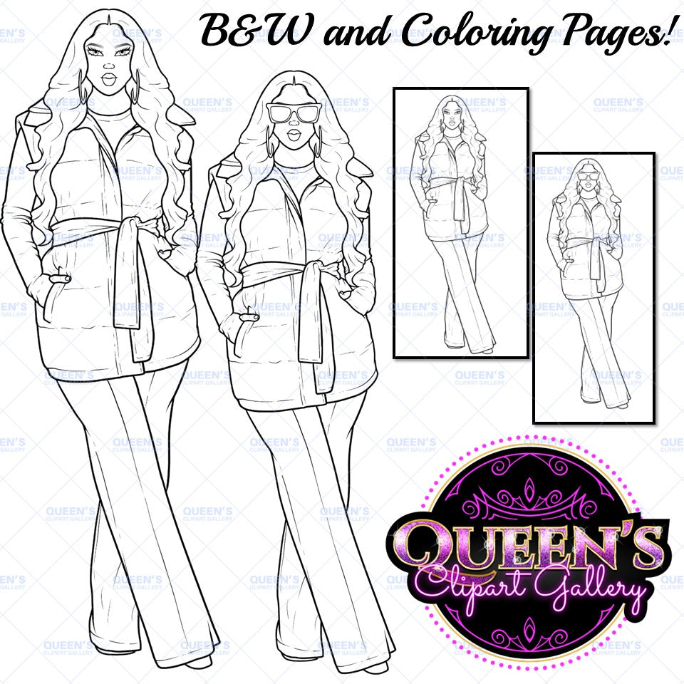 Fashion Girl Clipart, Black Girl Clipart, African American Clipart, Afro Girl Clipart, Girl Boss, Woman in Coat, Winter Clipart, Cozy wear